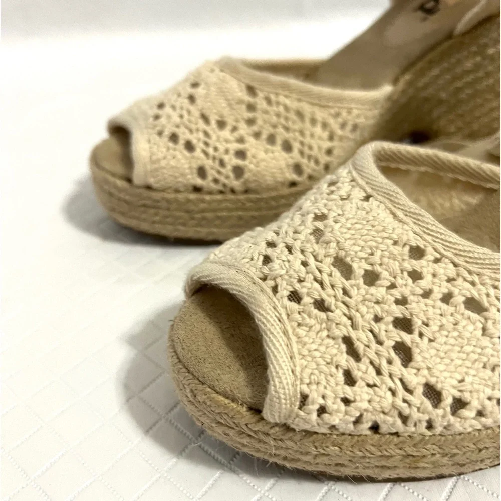 Mudd Y2K Platform Lace Up Espadrilles Peep Toe Crochet Cream White Size 6.5-7